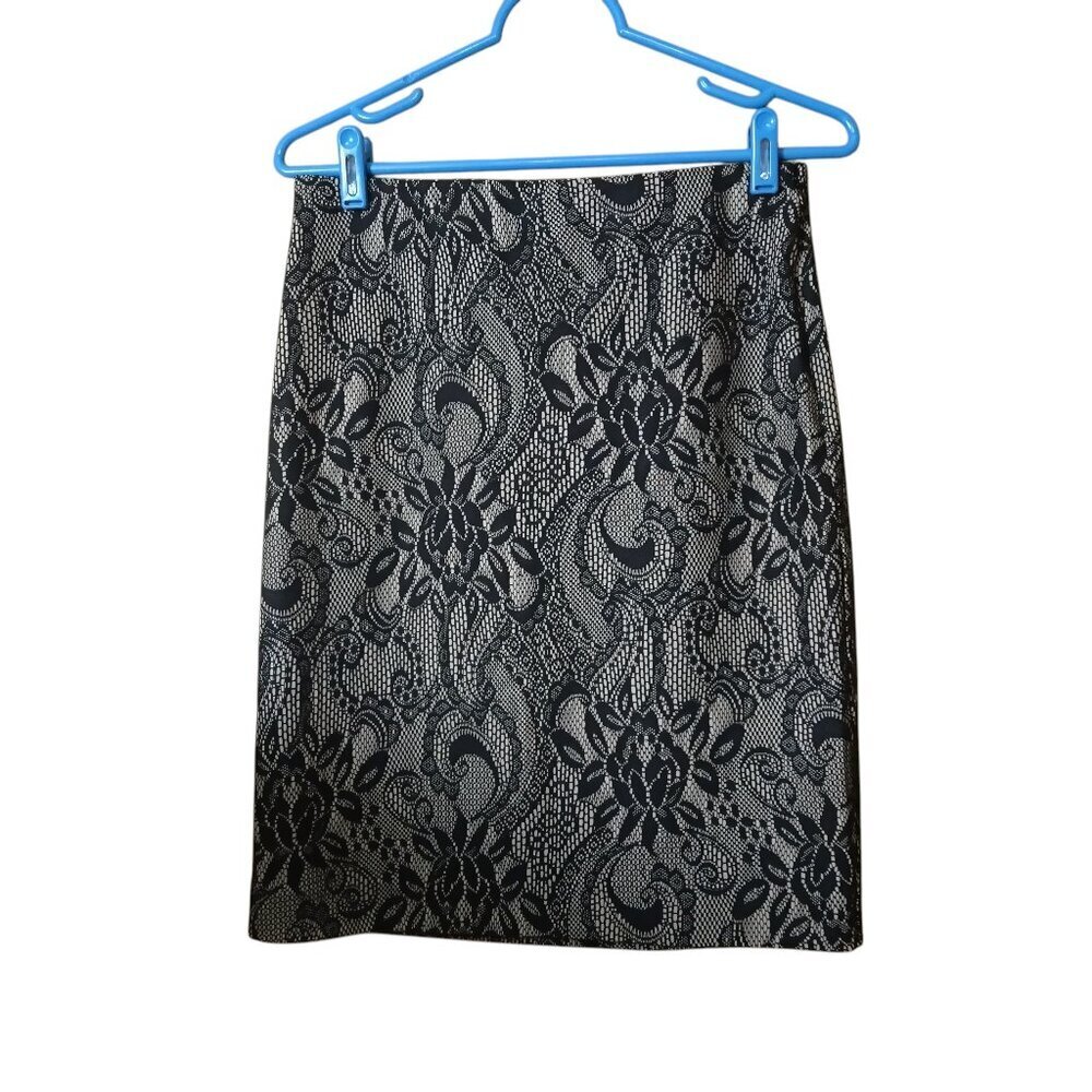 Ann Taylor Size 6 Black Floral Lace Elastic Waist Stretch Pencil Skirt Office